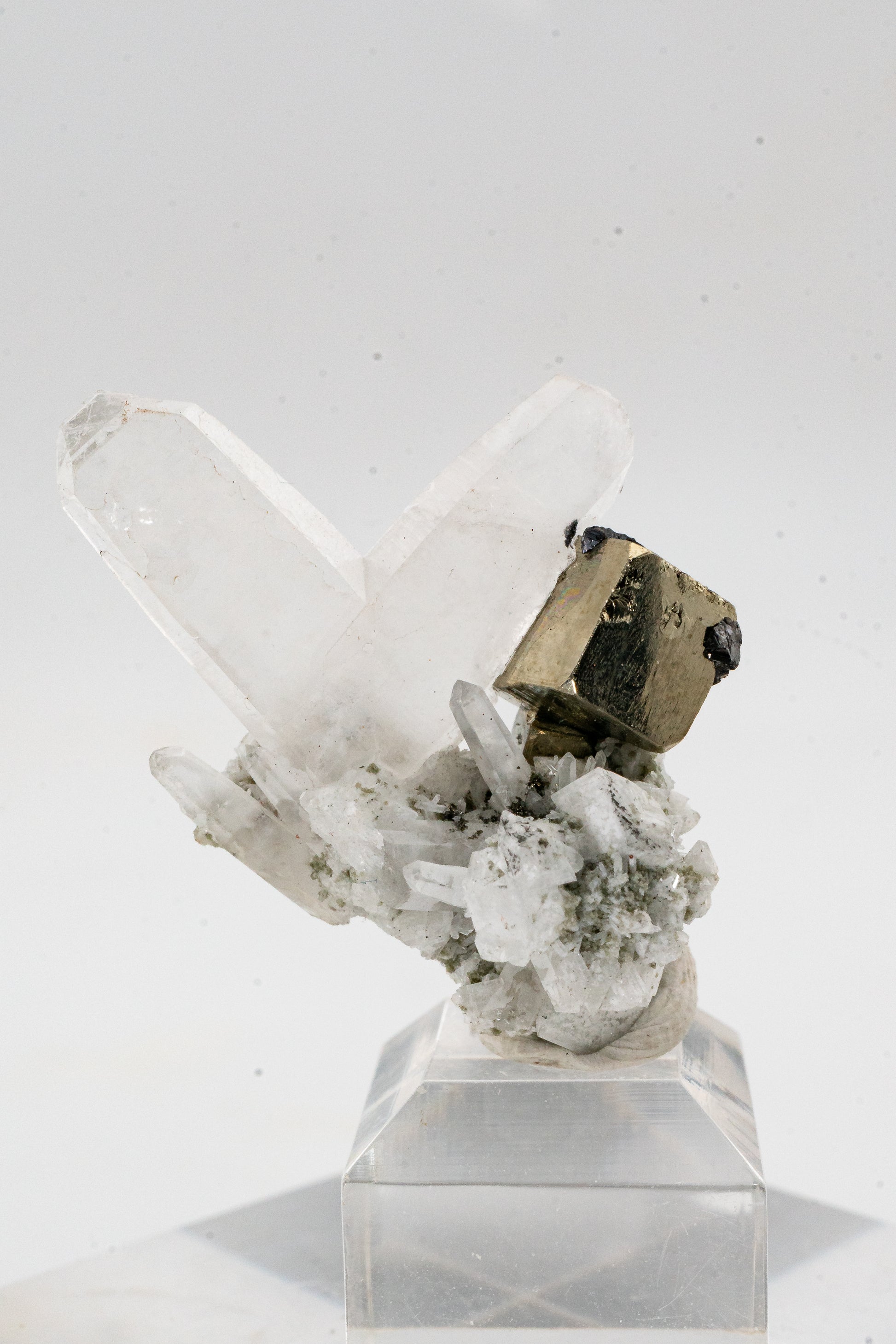 Pyrite, Japan Law Quartz Twins, Sphalerite on Pyrite
