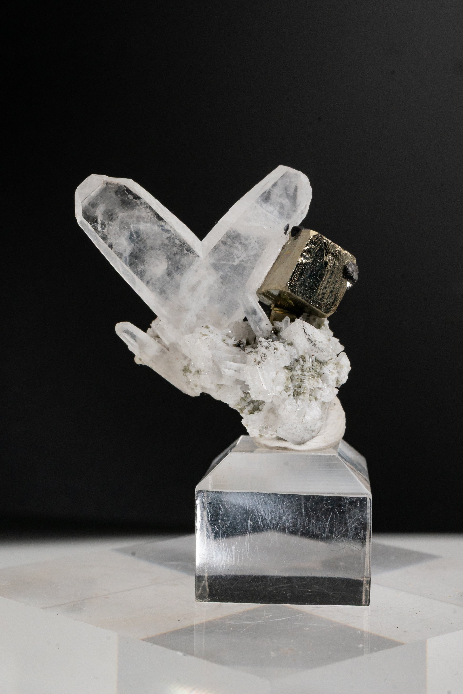 Pyrite, Japan Law Quartz Twins, Sphalerite on Pyrite