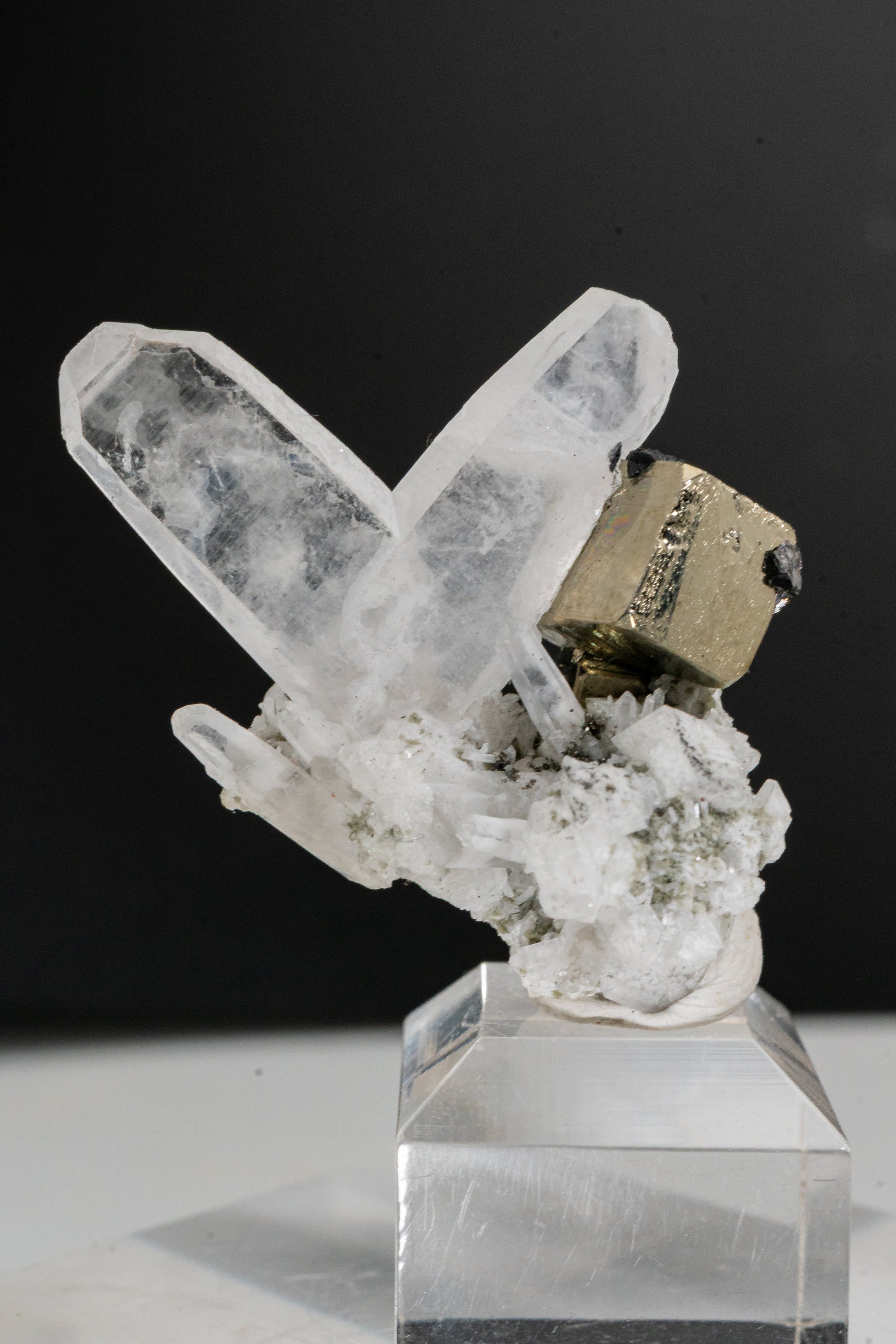 Pyrite, Japan Law Quartz Twins, Sphalerite on Pyrite