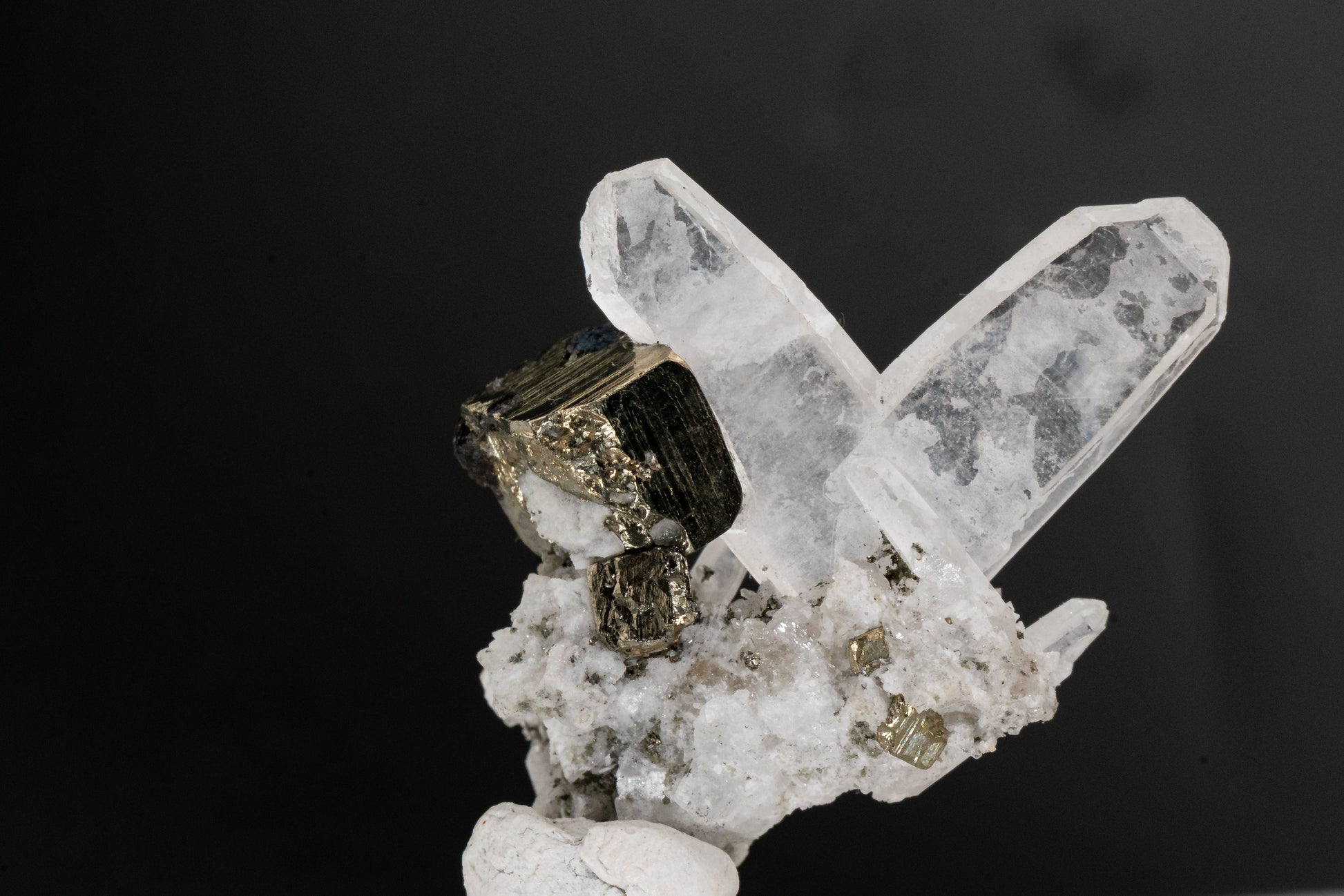 Pyrite, Japan Law Quartz Twins, Sphalerite on Pyrite