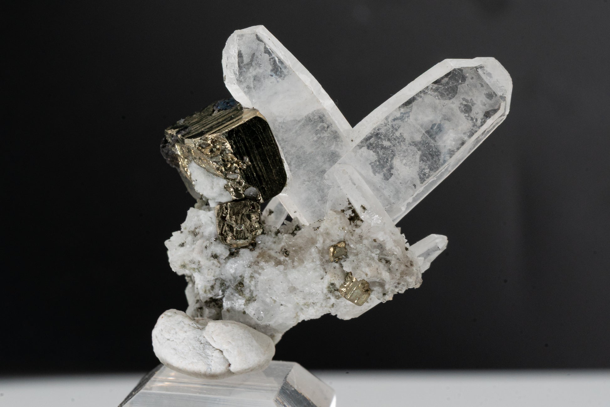 Pyrite, Japan Law Quartz Twins, Sphalerite on Pyrite