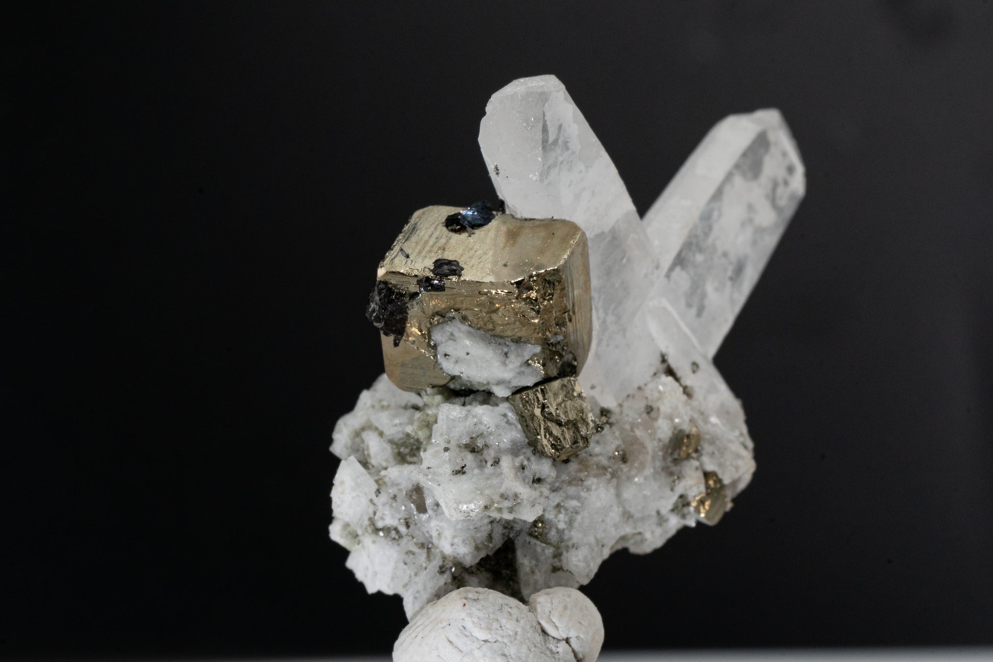 Pyrite, Japan Law Quartz Twins, Sphalerite on Pyrite