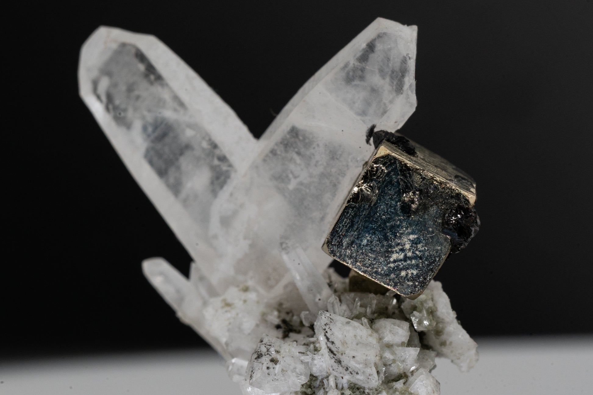 Pyrite, Japan Law Quartz Twins, Sphalerite on Pyrite