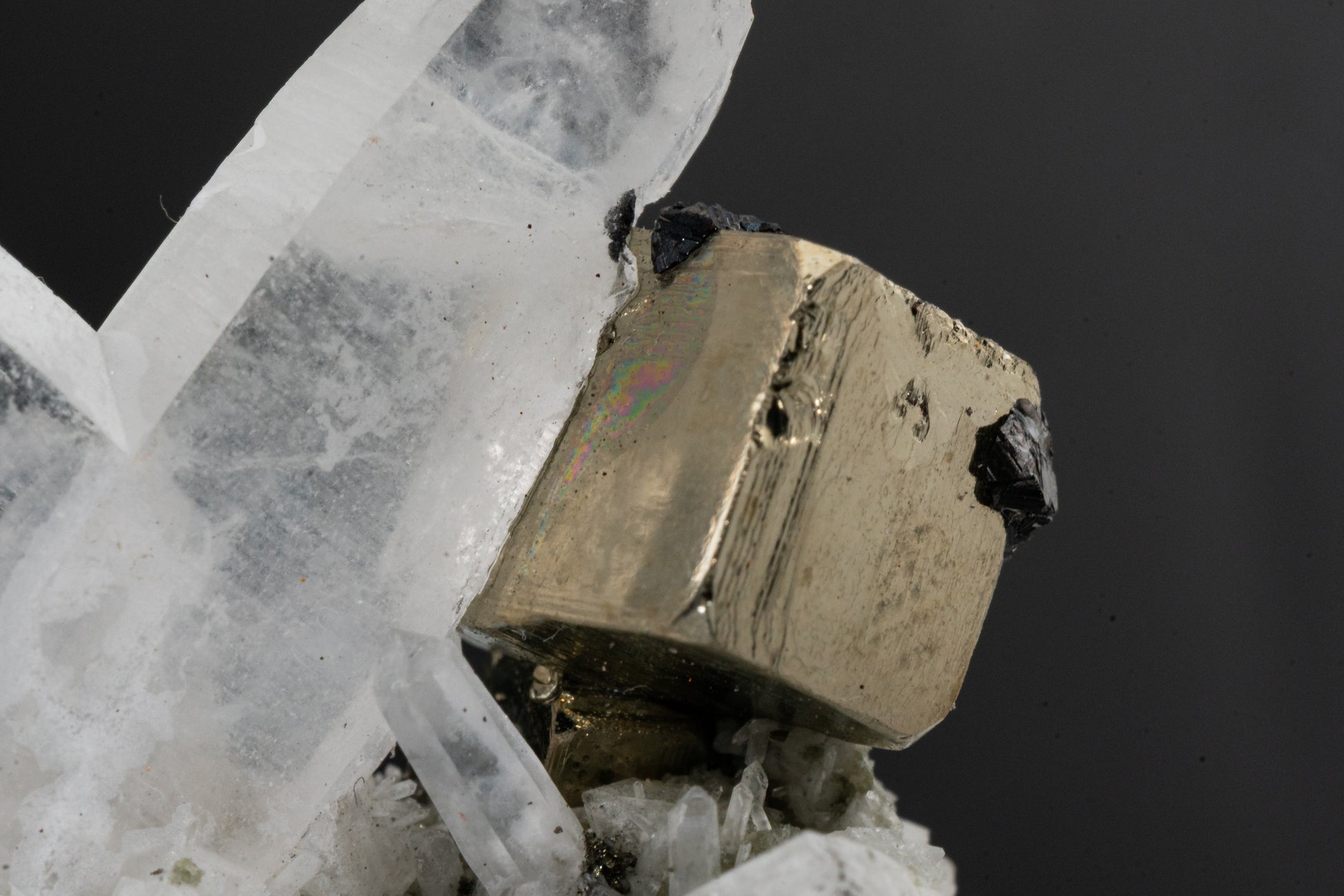 Pyrite, Japan Law Quartz Twins, Sphalerite on Pyrite