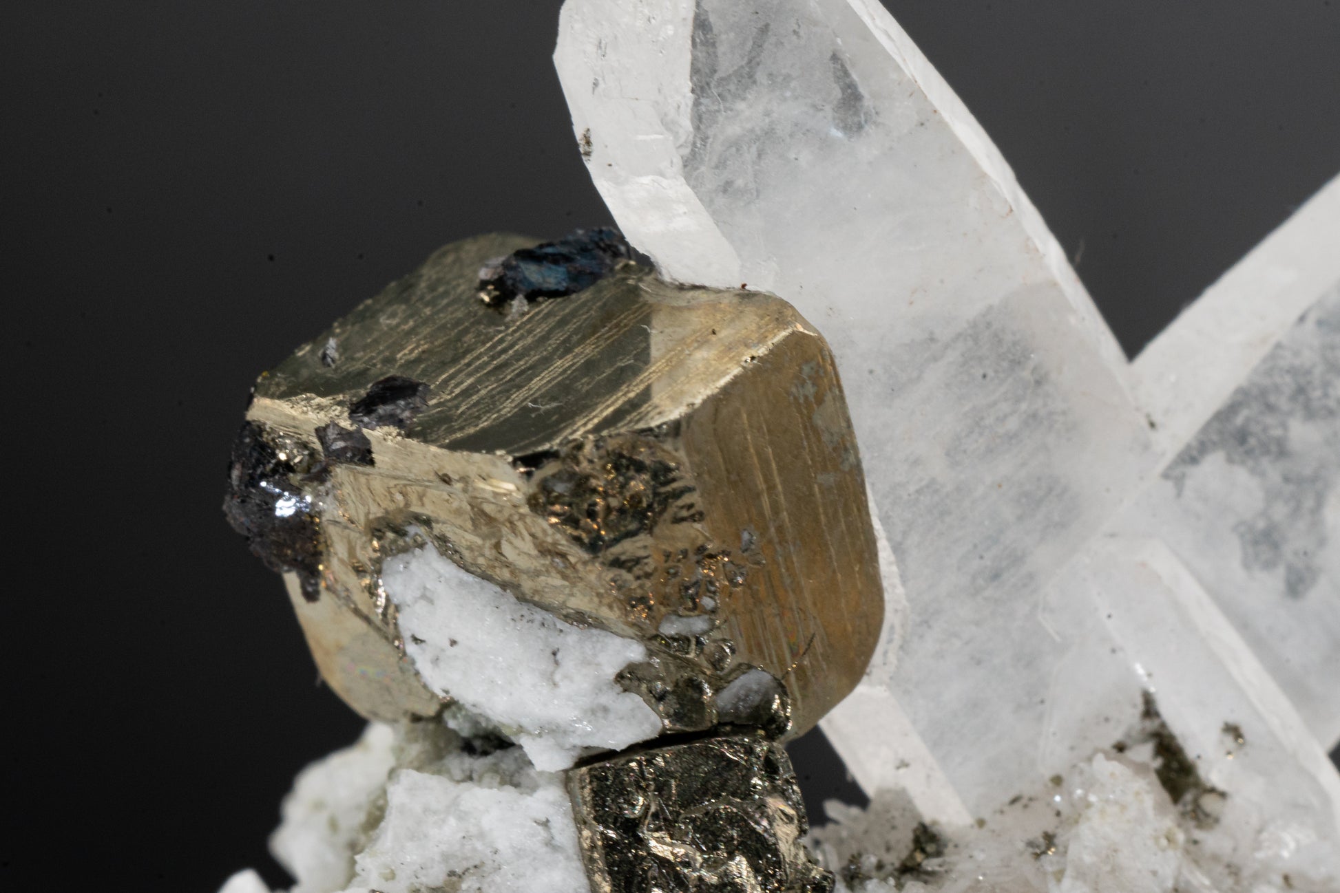 Pyrite, Japan Law Quartz Twins, Sphalerite on Pyrite