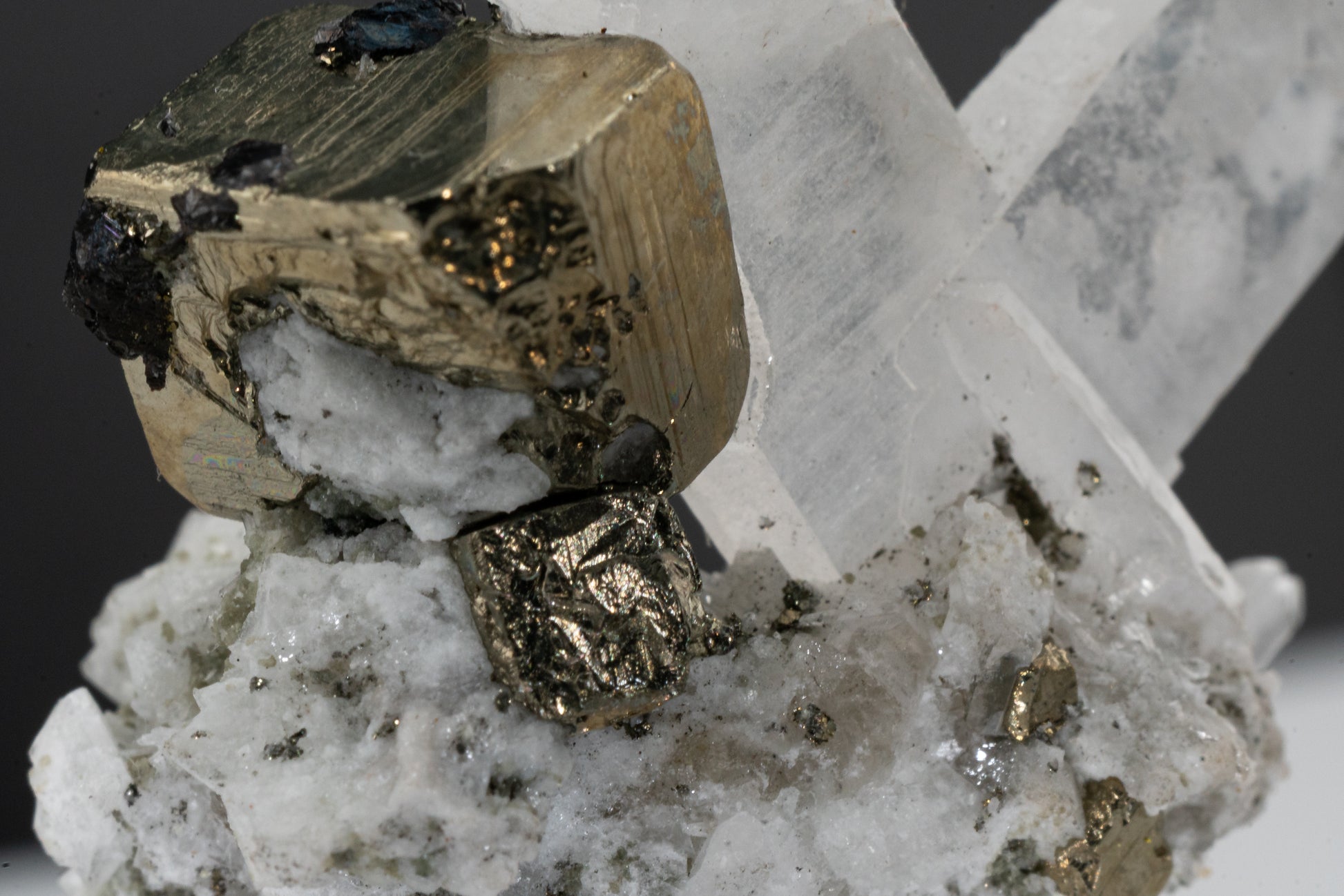 Pyrite, Japan Law Quartz Twins, Sphalerite on Pyrite