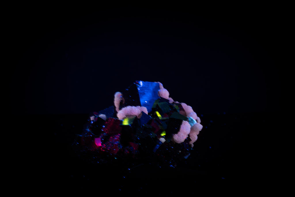 Pyrite, Calcite - Huanzala, Peru - UV Reactive