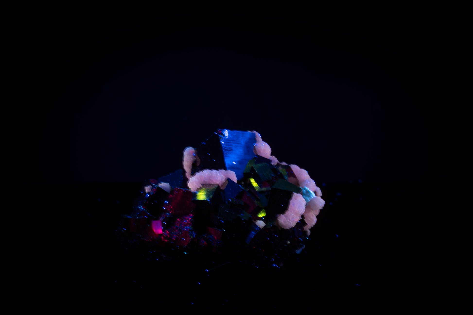 Pyrite, Calcite - Huanzala, Peru - UV Reactive