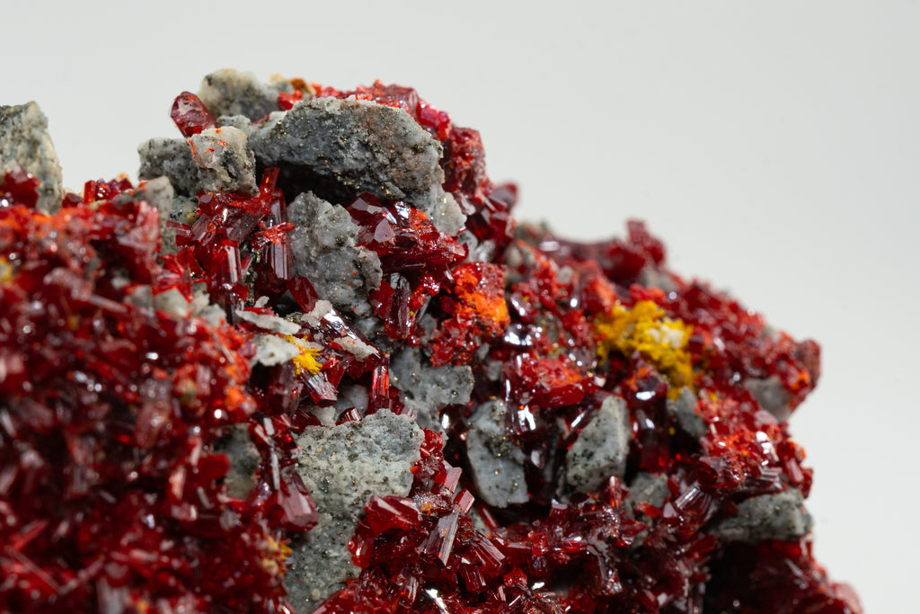 Orpiment, Realgar, Barite, Quartz w/ Pyrite - Quiruvilca Mine, Peru