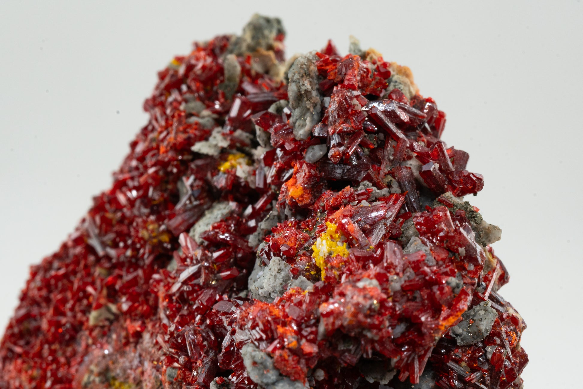 Orpiment, Realgar, Barite, Quartz w/ Pyrite - Quiruvilca Mine, Peru
