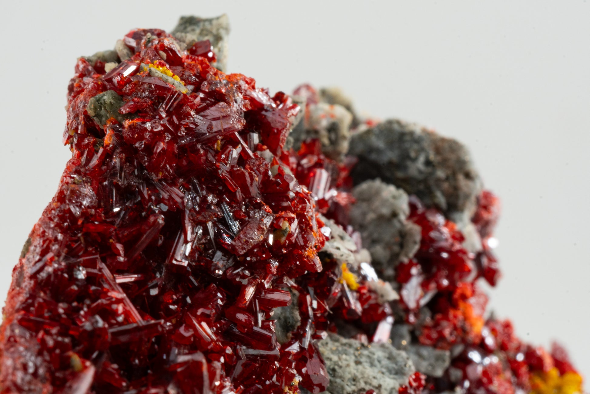 Orpiment, Realgar, Barite, Quartz w/ Pyrite - Quiruvilca Mine, Peru