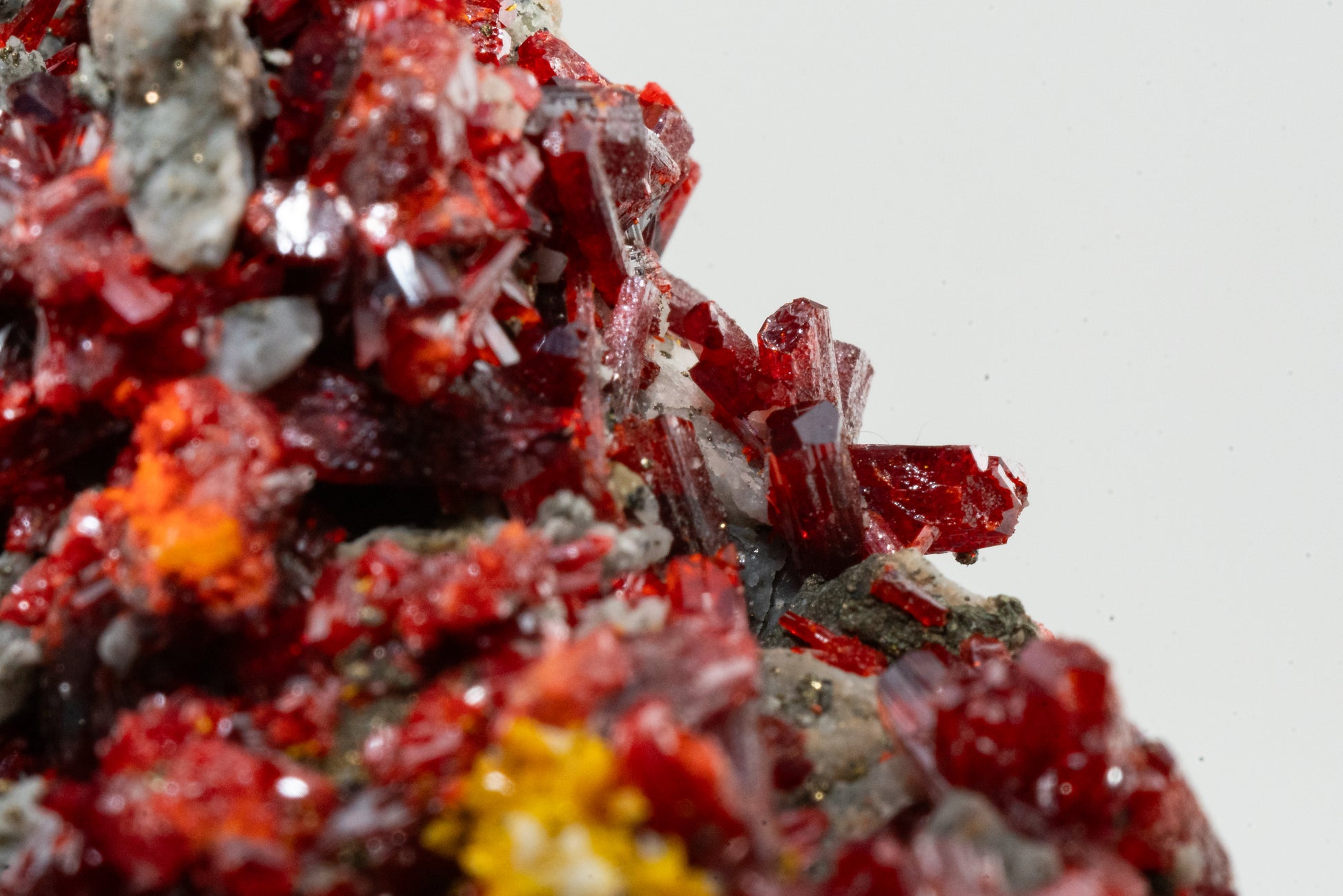 Orpiment, Realgar, Barite, Quartz w/ Pyrite - Quiruvilca Mine, Peru