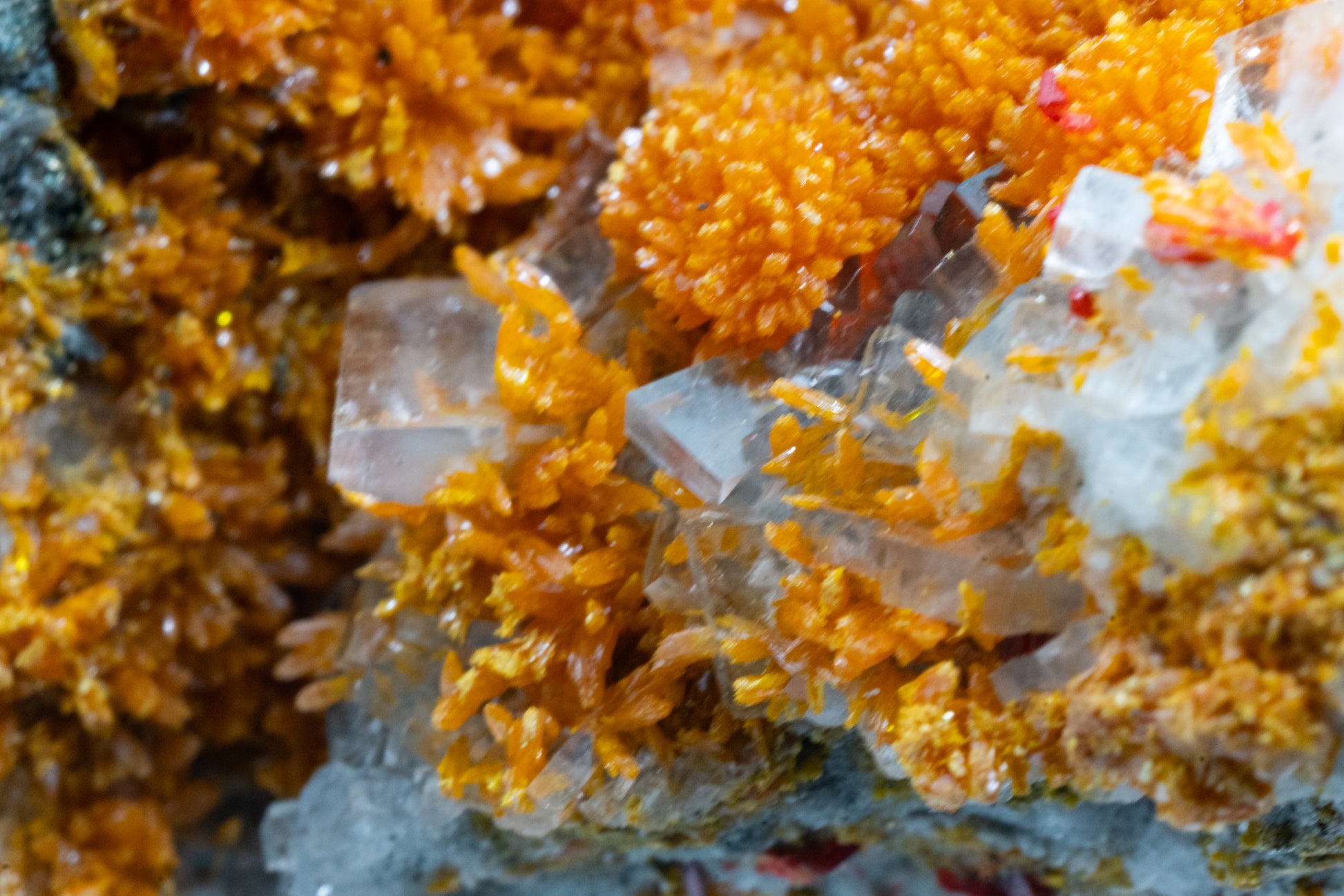 Orpiment, Realgar, Barite, - Quiruvilca Mine, Peru