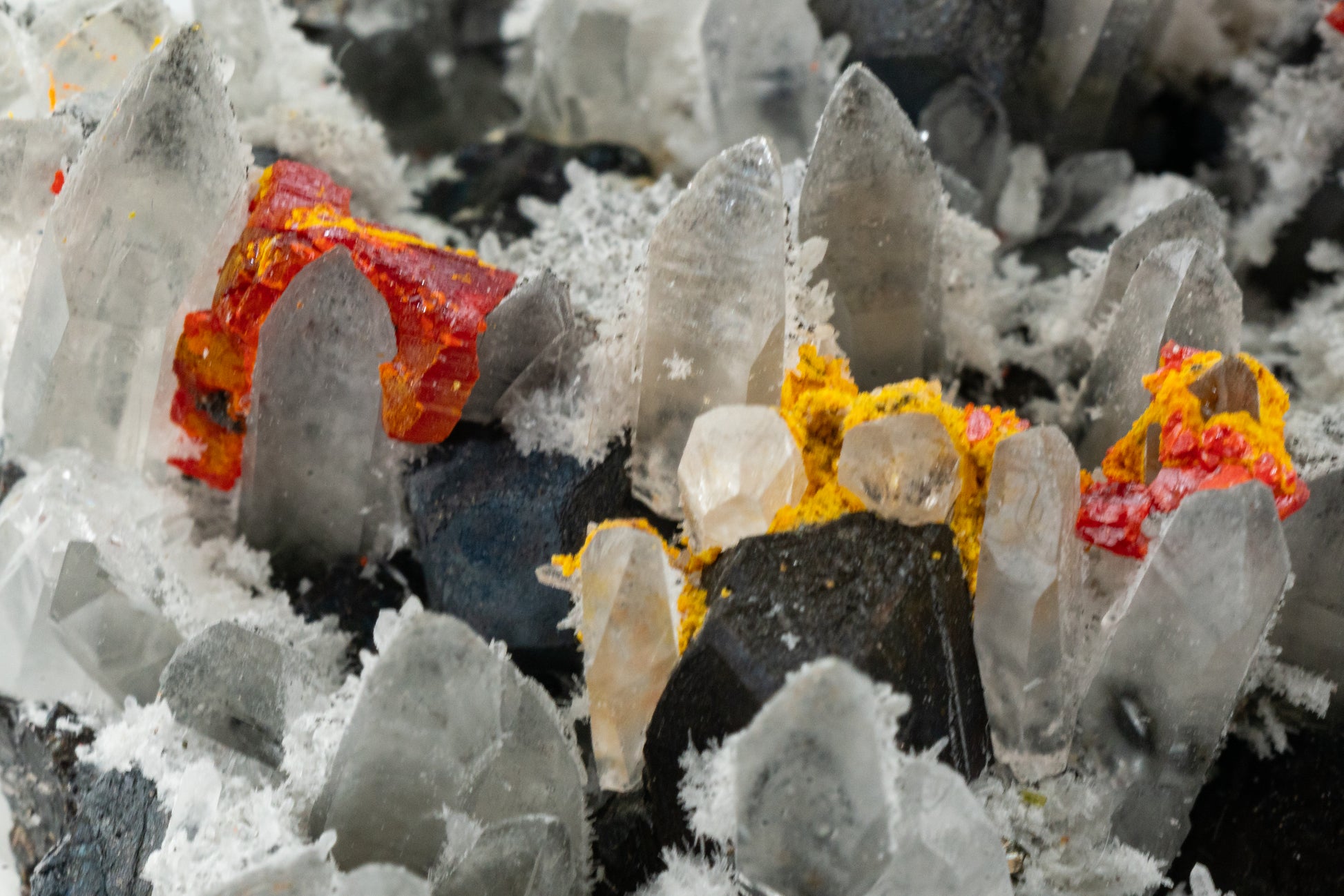 Orpiment, Realgar, Quartz, Galena, Pyrite - Quiruvilca Mine, Peru