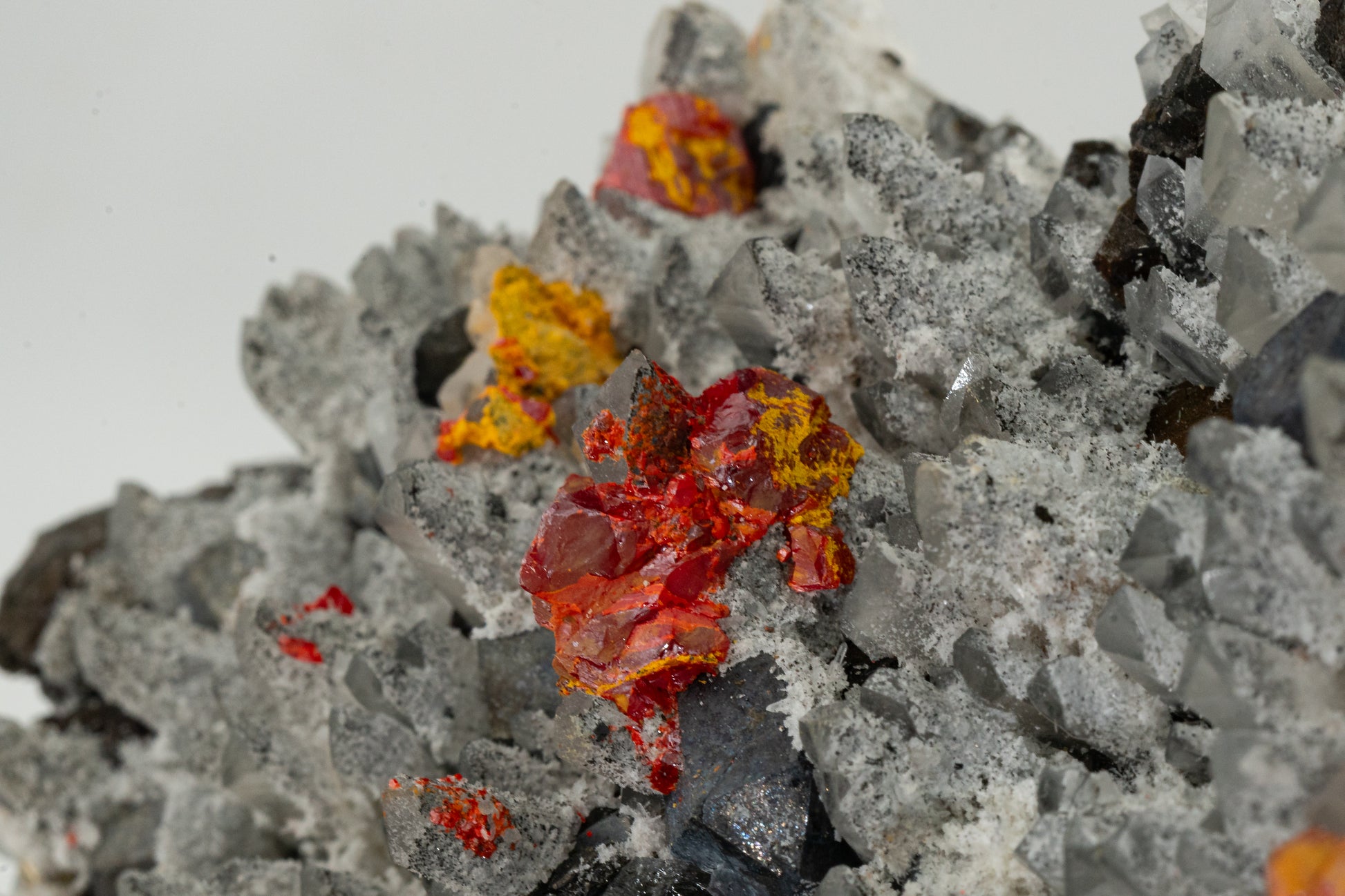 Orpiment, Realgar, Quartz, Galena, Pyrite - Quiruvilca Mine, Peru