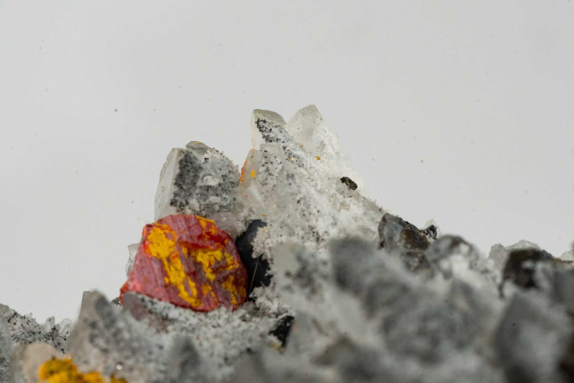 Orpiment, Realgar, Quartz, Galena, Pyrite - Quiruvilca Mine, Peru
