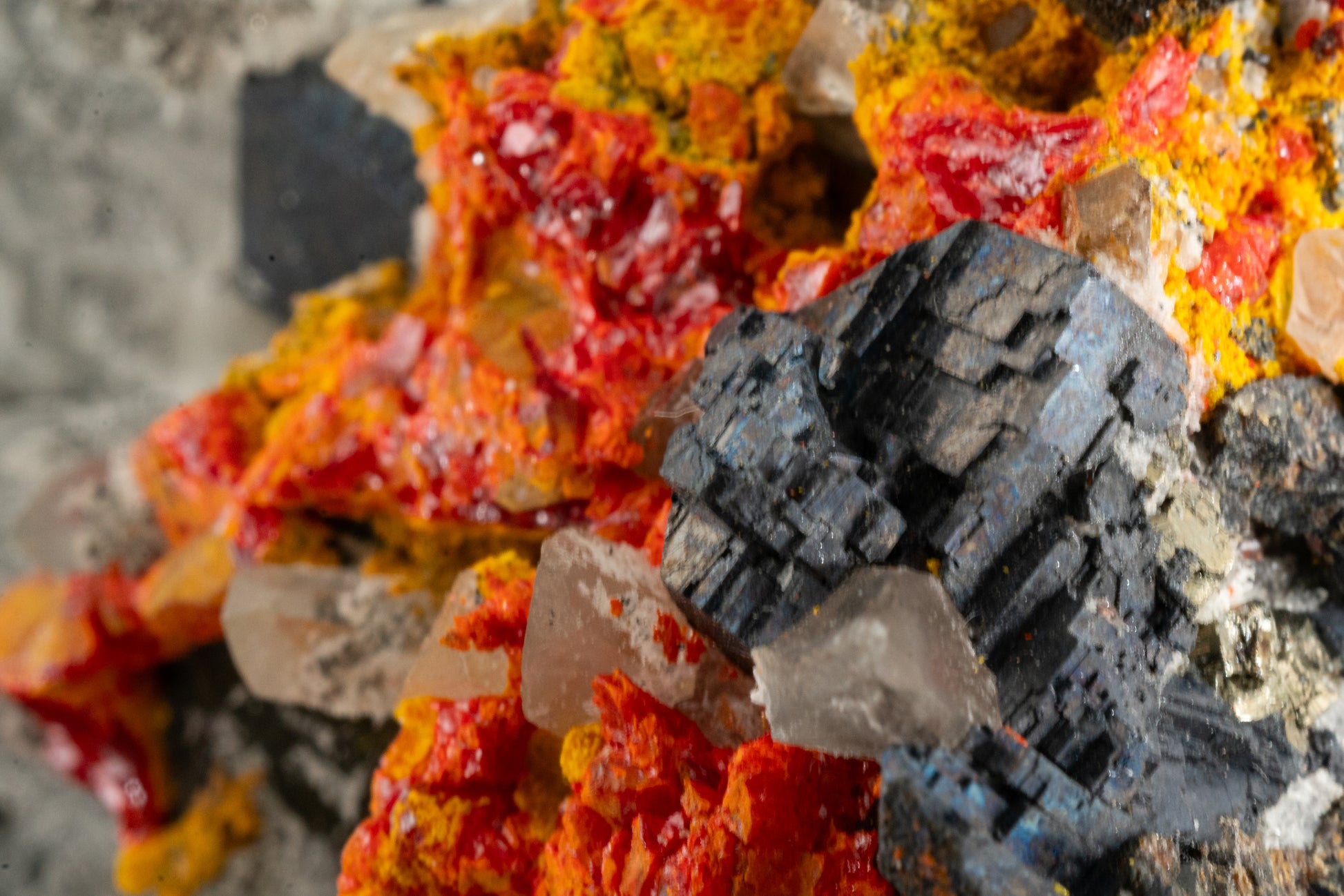 Orpiment, Realgar, Quartz, Galena, Pyrite - Quiruvilca Mine, Peru