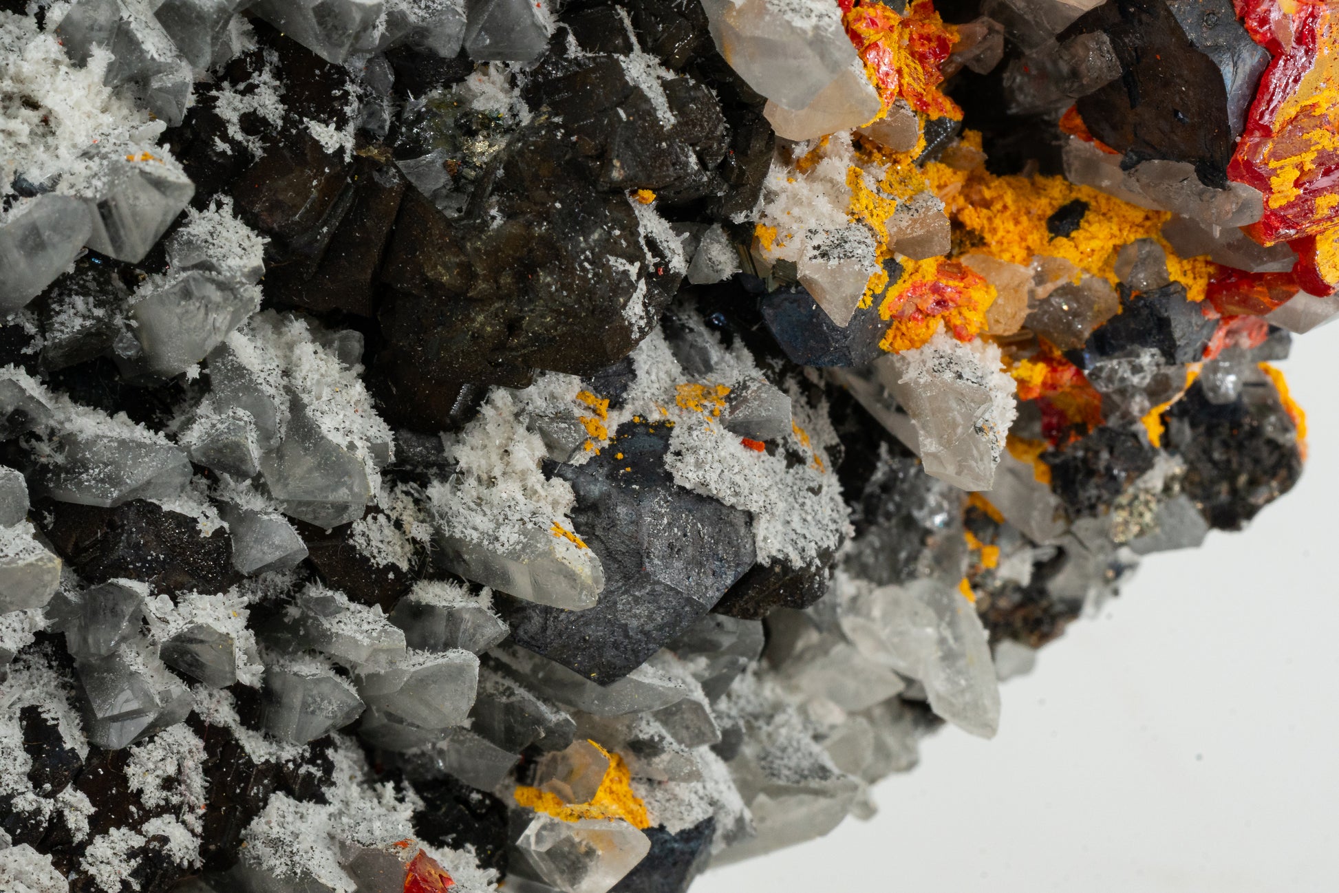 Orpiment, Realgar, Quartz, Galena, Pyrite - Quiruvilca Mine, Peru