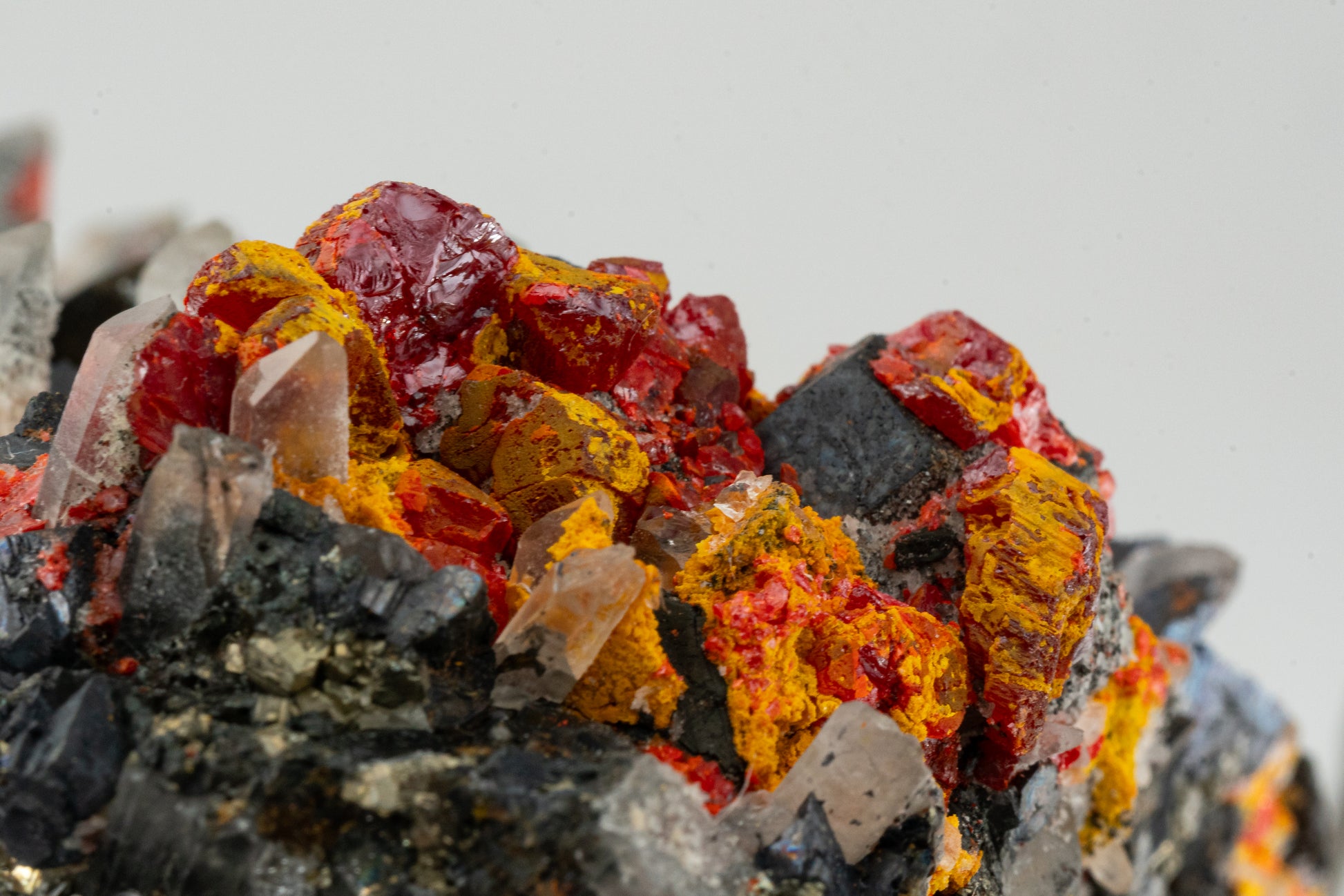 Orpiment, Realgar, Quartz, Galena, Pyrite - Quiruvilca Mine, Peru