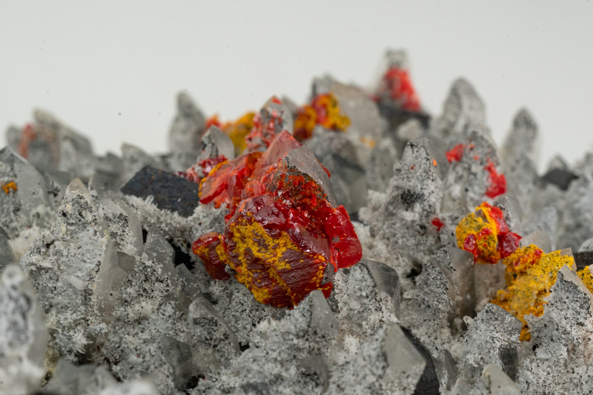 Orpiment, Realgar, Quartz, Galena, Pyrite - Quiruvilca Mine, Peru