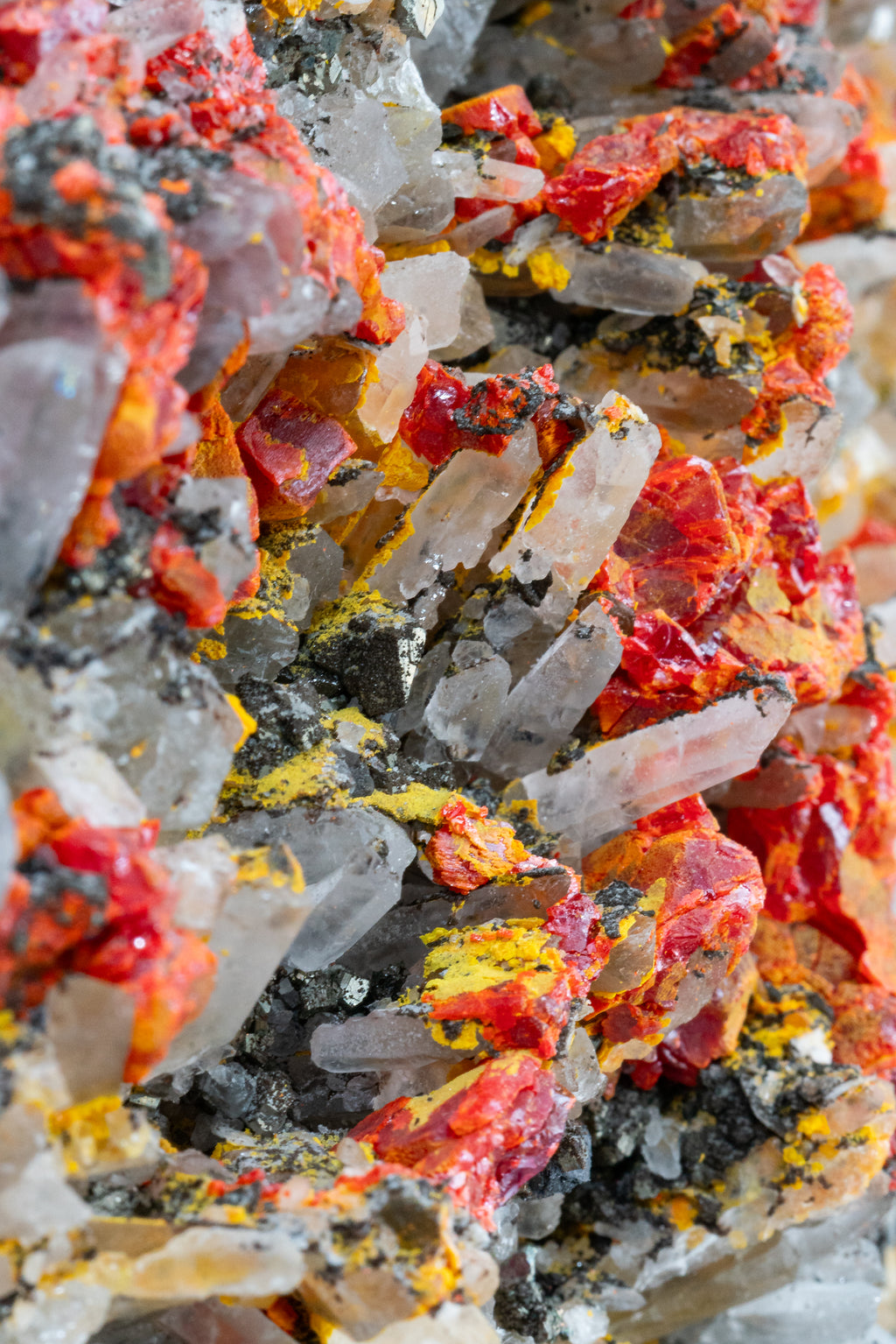 Orpiment, Realgar, Quartz, Galena, Pyrite - Quiruvilca Mine, Peru