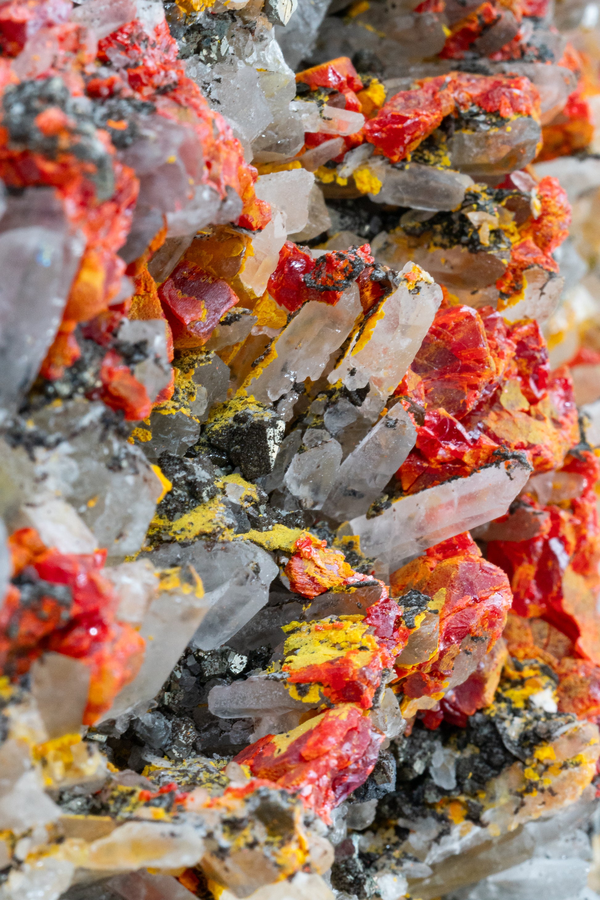 Orpiment, Realgar, Quartz, Galena, Pyrite - Quiruvilca Mine, Peru
