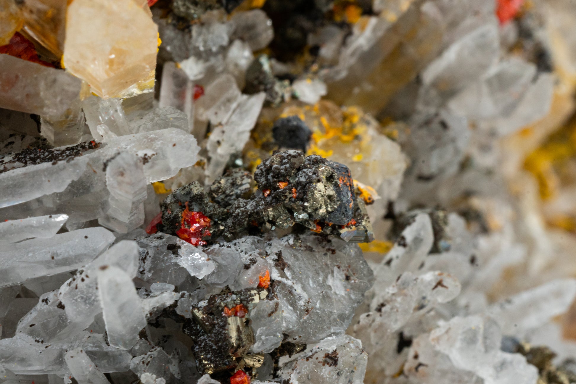 Orpiment, Realgar, Quartz, Galena, Pyrite - Quiruvilca Mine, Peru