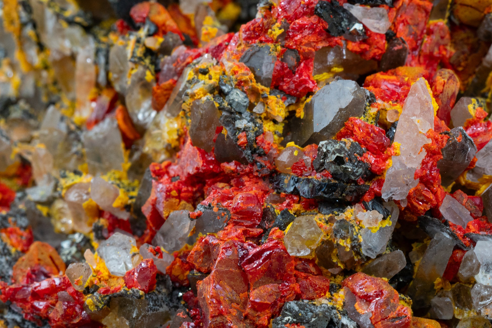 Orpiment, Realgar, Quartz, Galena, Pyrite - Quiruvilca Mine, Peru