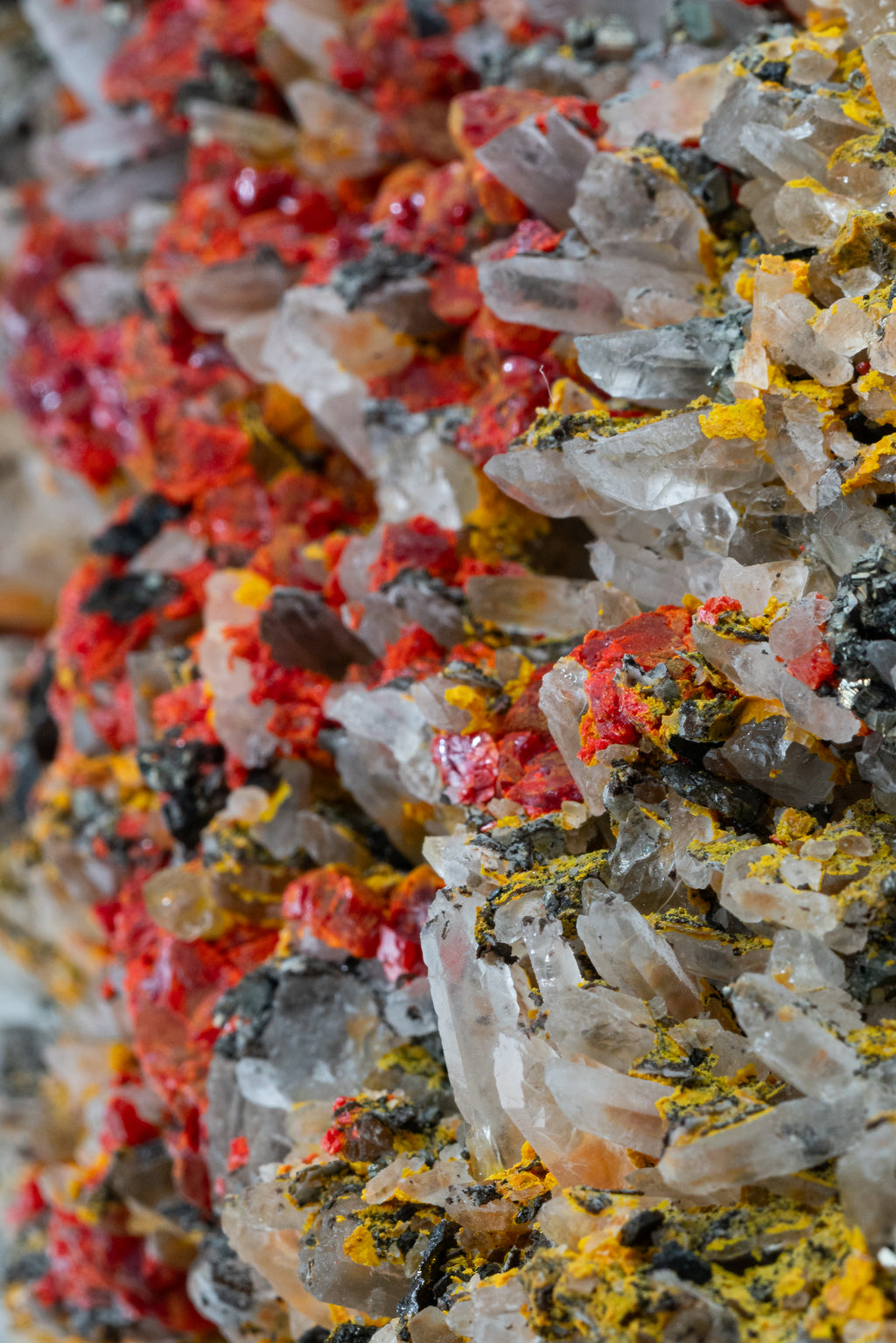 Orpiment, Realgar, Quartz, Galena, Pyrite - Quiruvilca Mine, Peru