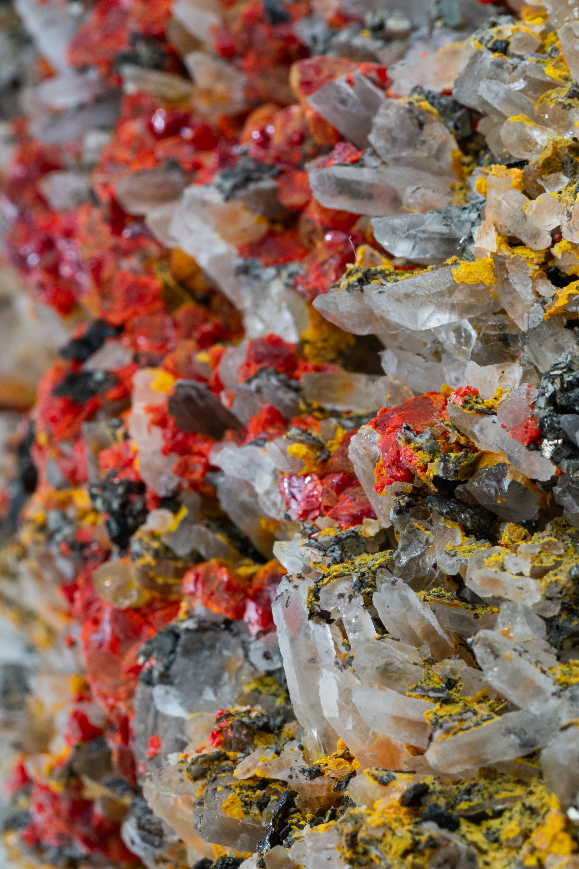 Orpiment, Realgar, Quartz, Galena, Pyrite - Quiruvilca Mine, Peru