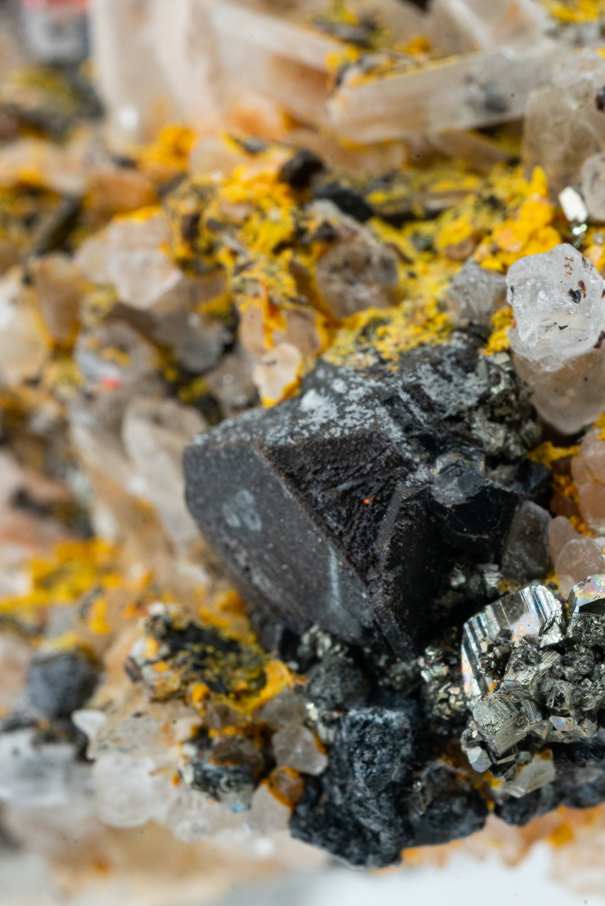 Orpiment, Realgar, Quartz, Galena, Pyrite - Quiruvilca Mine, Peru