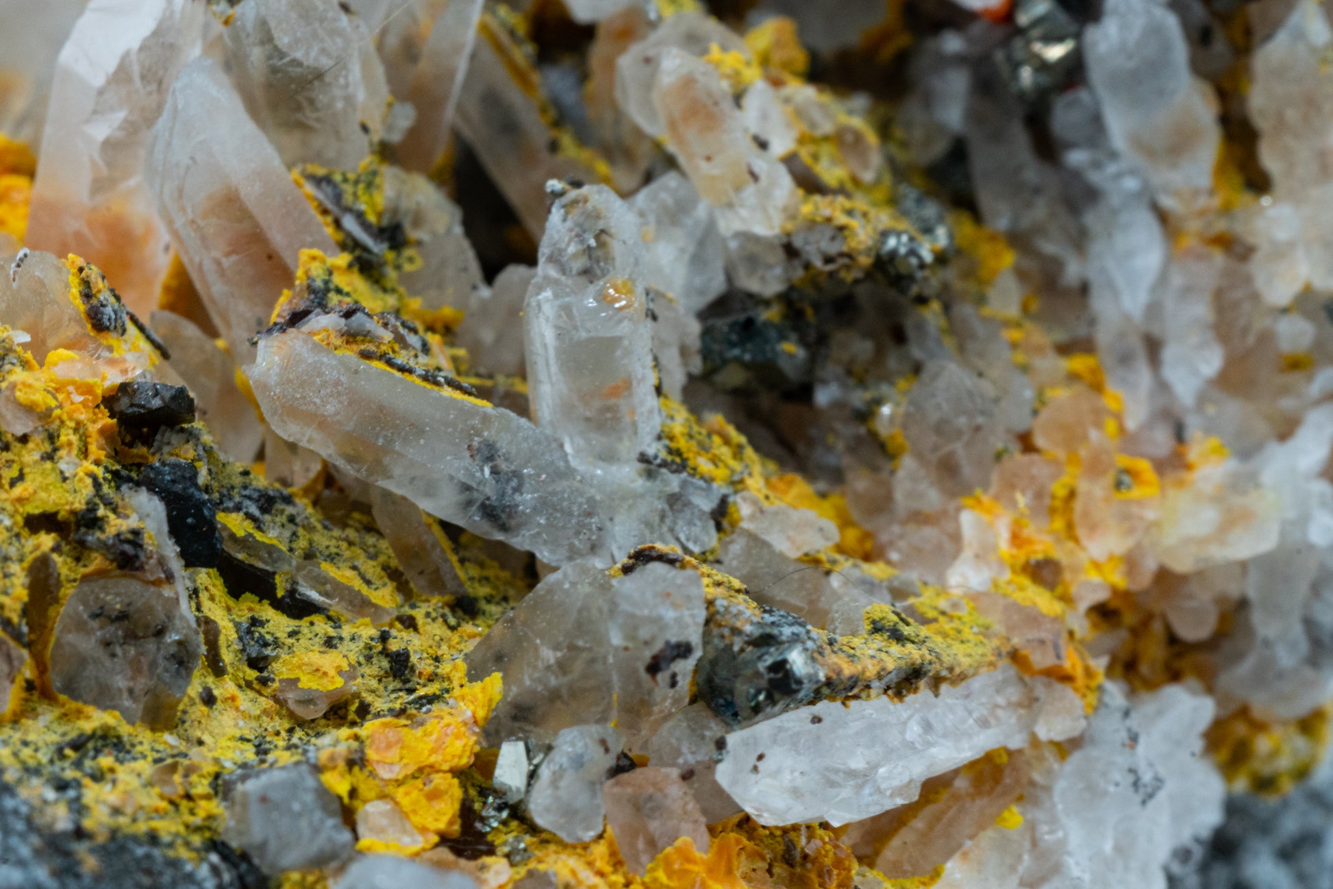 Orpiment, Realgar, Quartz, Galena, Pyrite - Quiruvilca Mine, Peru